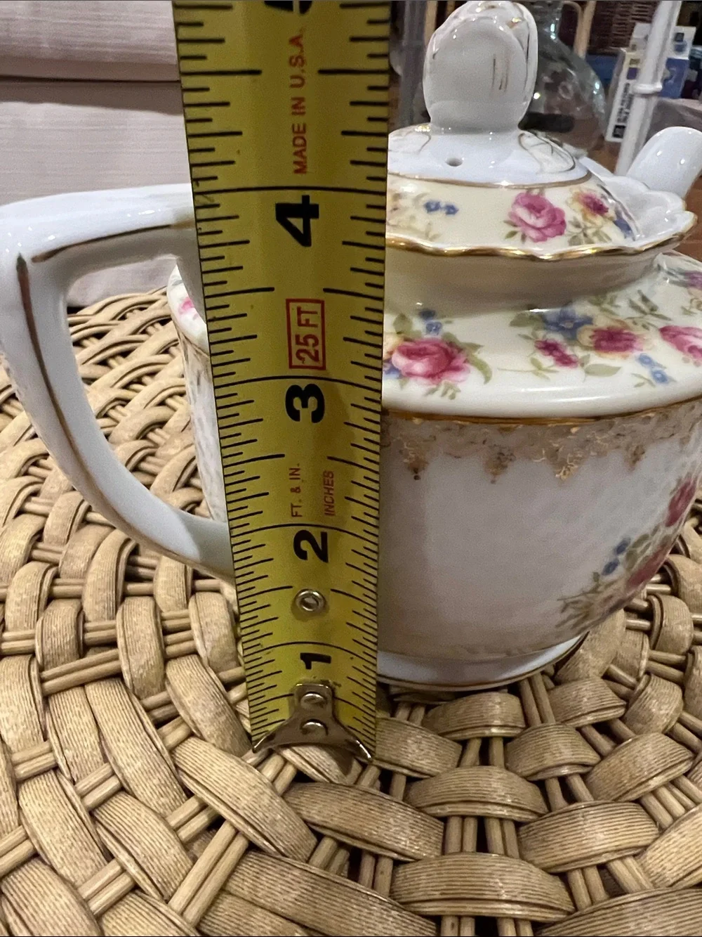 Vintage Gold Castle Floral Porcelain Mini Teapot with Gold Trim